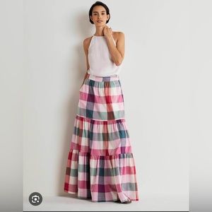 NWT US 12 UK 16 Boden Lorna Tiered Gingham Check Pink & Green Maxi Skirt